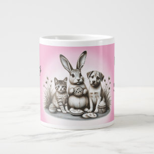 Caneca De Café Grande Animais fofos comendo biscoitos compartilhando rou