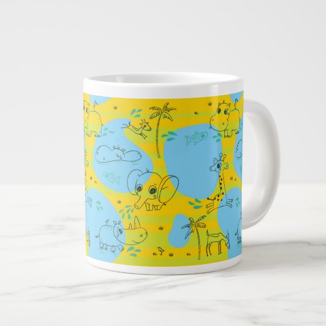 Caneca De Café Grande Animais tocando padrão de bebê (Frente Esquerda)