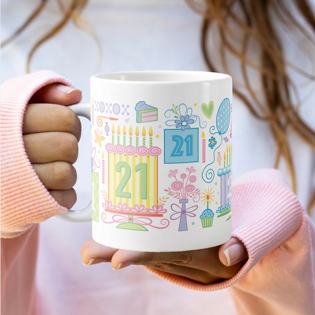 Caneca De Café Grande aniversário de 21 anos Bonito Girly Floral (Criador carregado)