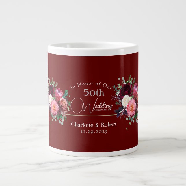 Caneca De Café Grande Aniversário de Casamento de Casais Vermelhos Perso (Frente)