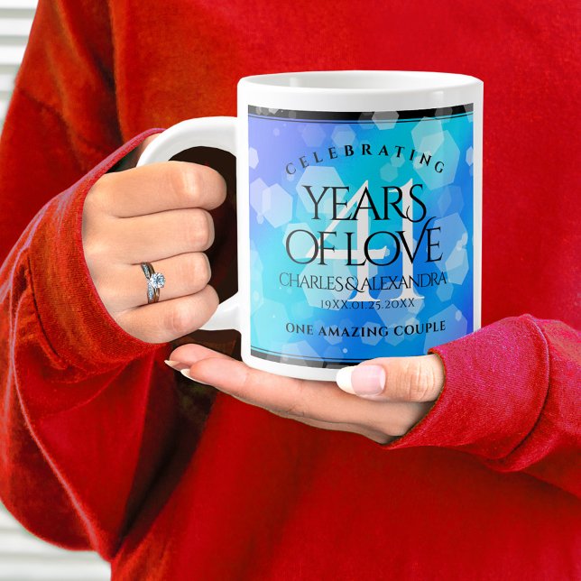 Caneca De Café Grande Aniversário de Casamento de Topaz Azul Elegante 41 (41st Wedding Anniversary Jumbo Coffee Mug Cover Photo.)