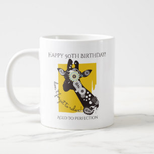 Caneca De Café Grande Aniversário de Girafa Legal Funky Branco e Amarelo