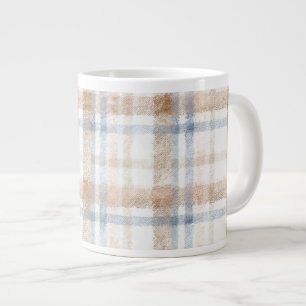 Caneca De Café Grande Aniversário Listras Azul Bege Marrom Creme
