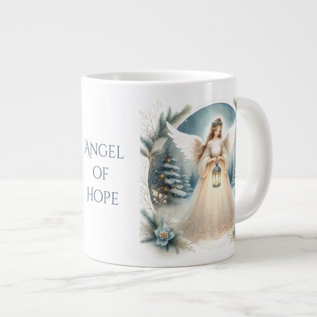 Caneca De Café Grande Anjo Celestial Lanterna de Esperança do Inverno (Frente Esquerda)