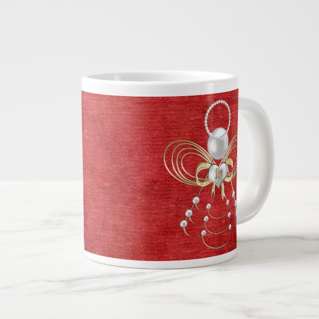 Caneca De Café Grande Anjo do Natal da alegria - vermelho (Frente Esquerda)