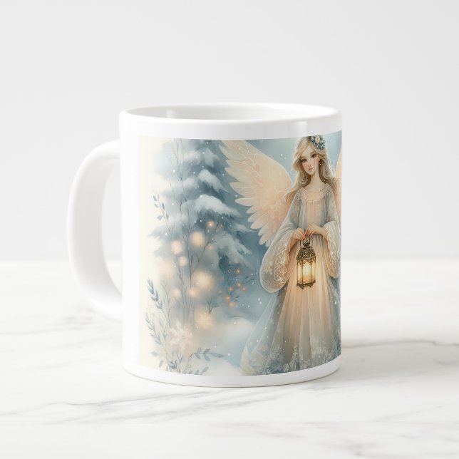 Caneca De Café Grande Anjo Lanterna Celestial de Inverno da Graça (Frente Esquerda)