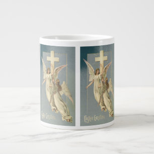 Caneca De Café Grande Anjos Vitorianos com uma Cruz, Páscoa Vintage