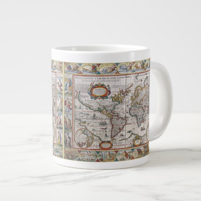 Caneca De Café Grande Antiguidades do Mapa Mundial (Frente Esquerda)