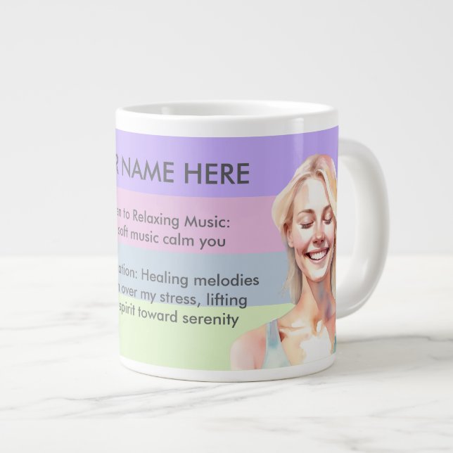 CANECA DE CAFÉ GRANDE ANTISTRESS RELAX CALM GIRL YOGA CHAKRA (Frente Esquerda)