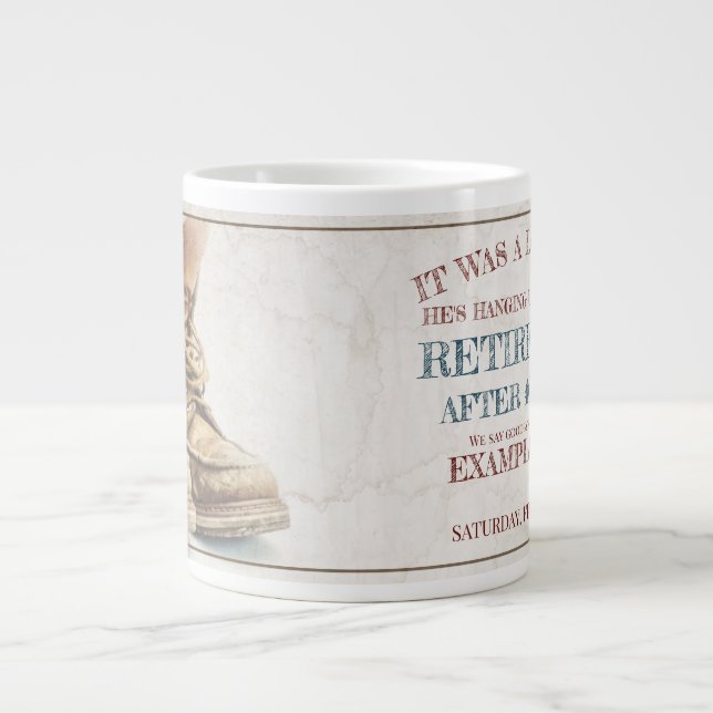 Caneca De Café Grande Anúncio de aposentação com botas antigas V2.0 (Frente)