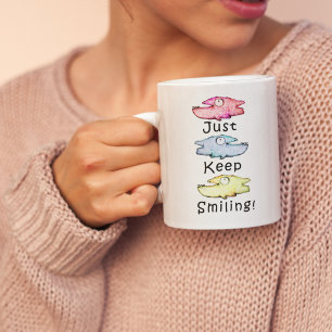 Caneca De Café Grande Apenas Continue Sorrindo Colorido Peixe Caprichoso
