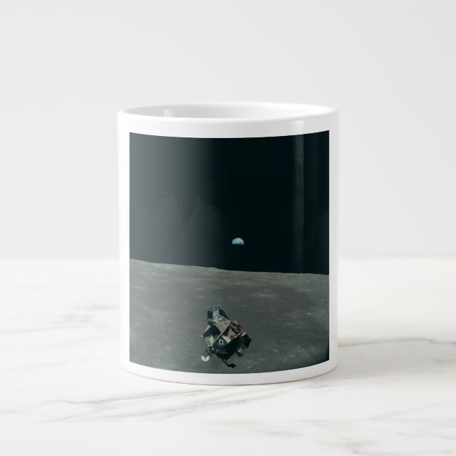 Caneca De Café Grande Apollo Lunar Lander e Earthrise sobre Lua (Frente)