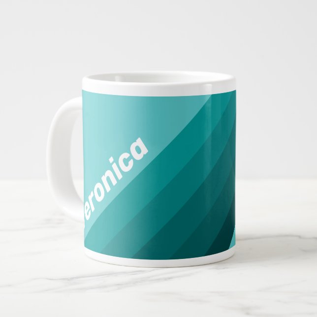 Caneca De Café Grande Aqua Fade Stripes with Name (Frente Esquerda)