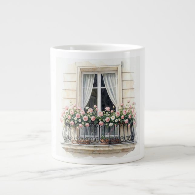 Caneca De Café Grande Aquarela da Varanda de Paris  (Frente)