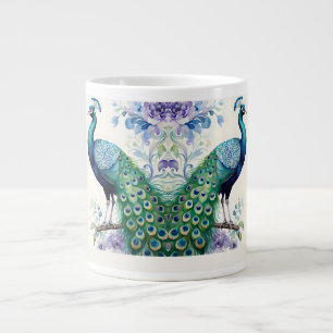 Caneca De Café Grande Aquarela floral de peacock