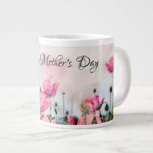 Caneca De Café Grande Aquarela Floral Rosa Dia de as mães Feliz