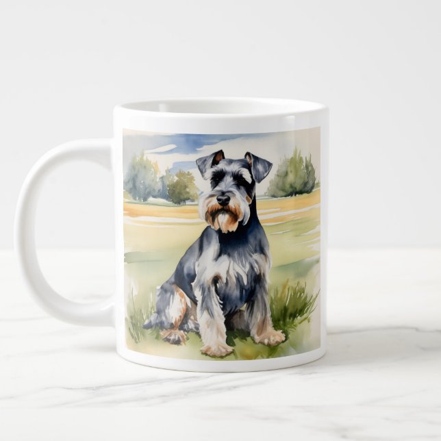 Caneca De Café Grande Aquarela Miniatura Schnauzer - Impressão de Arte C (Esquerda)