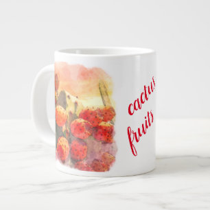 Caneca De Café Grande Aquarelas Canas Frutas De Cactus De Pera-De-Água