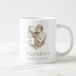 Caneca De Café Grande Aquário Zodíaco Nome Personalizado & Data de Nasci
