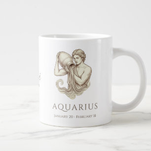 Caneca De Café Grande Aquário Zodíaco Nome Personalizado & Data de Nasci