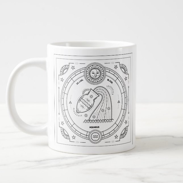 Caneca De Café Grande Aquarius Zodiac - Aniversário Personalizado Mug (Esquerda)
