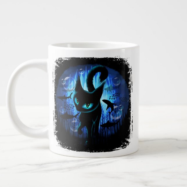 Caneca De Café Grande Aquático - Gato Surreal na Fantasia do Oceano Prof (Esquerda)