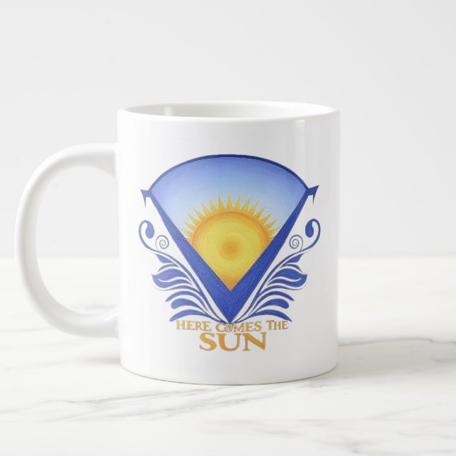 Caneca De Café Grande Aqui vem o Sol - Gráfico do Sol Vibrante (Esquerda)