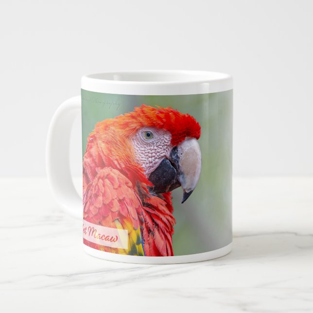 Caneca De Café Grande Arara Vermelha Salmo 91:4 KJV (Frente Esquerda)