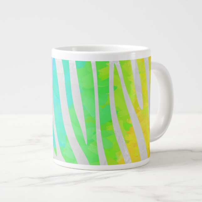 Caneca De Café Grande Arco-íris de Zebra e Impressão Branca (Frente Esquerda)