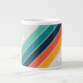 Caneca De Café Grande Arco-íris Listrado Oceano Retrô com Nome