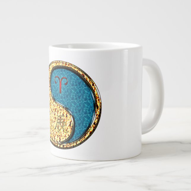 Caneca De Café Grande Áries & Dragão Aquático (Frente Esquerda)