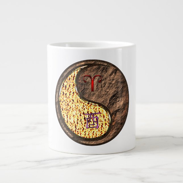 Caneca De Café Grande Áries & Galo de Terra (Frente)