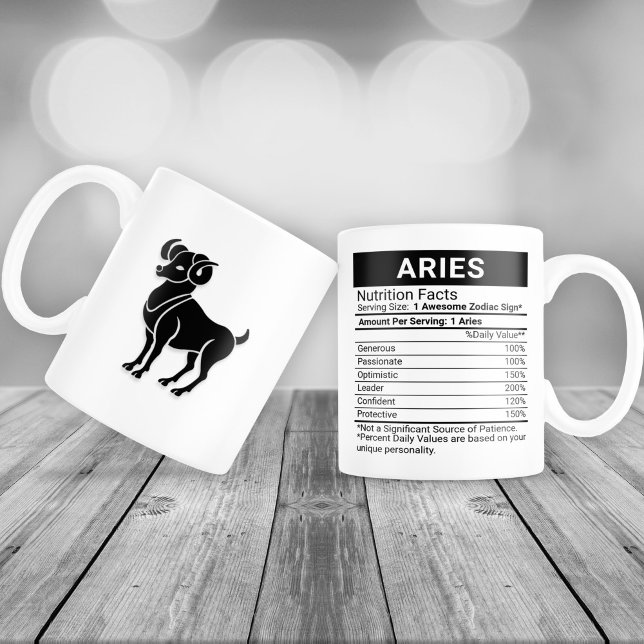 Caneca De Café Grande Aries Sinal de Zodiac com Fatos Nutricionais, (Criador carregado)