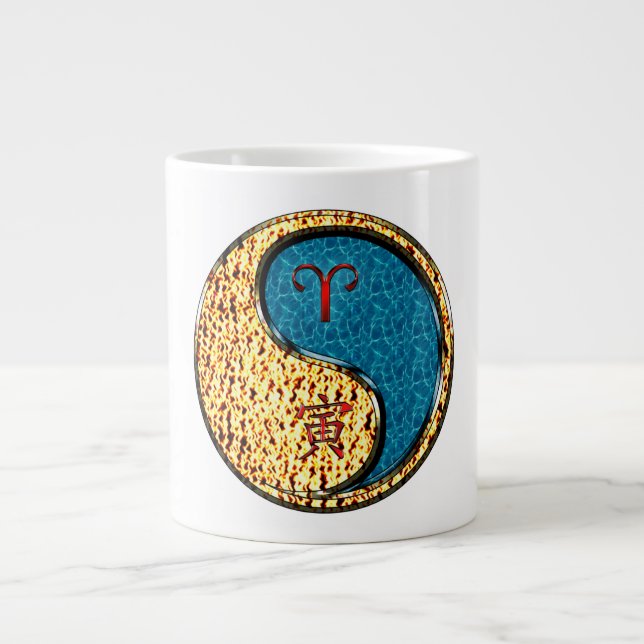 Caneca De Café Grande Áries & Tigre de Água (Frente)