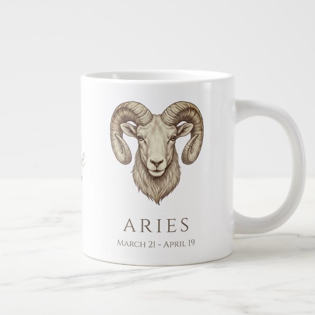 Caneca De Café Grande Áries Zodíaco Nome Personalizado & Data de Nascime (Direita)