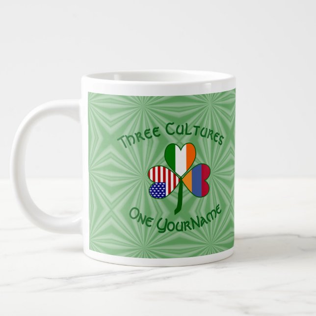 Caneca De Café Grande Armênia Irlanda EUA Shamrock Flag Personalize (Esquerda)