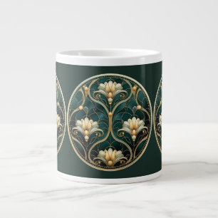 Caneca De Café Grande Art Deco Green White Vintage
