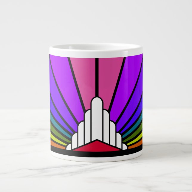 Caneca De Café Grande Art deco sun no arco-íris (Frente)