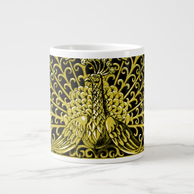Caneca De Café Grande Art Nouveau Dourado Peacock (Frente)