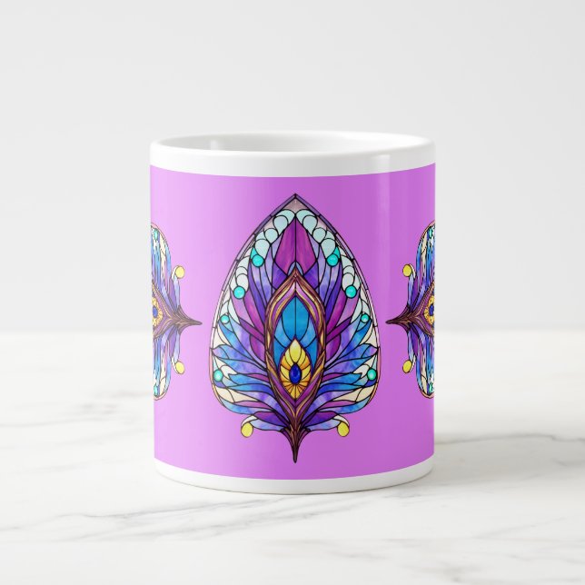 Caneca De Café Grande Art Nouveau Estilo De Vidro Pavão Arrefecido (Frente)