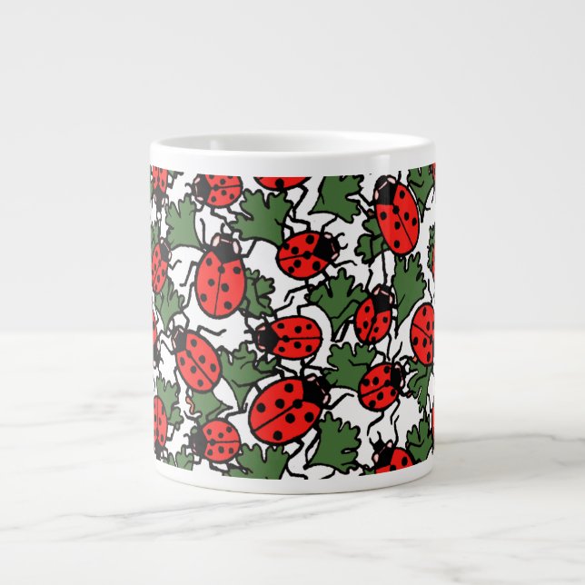 Caneca De Café Grande Art Nouveau Ladybug Insetos Padrão (Frente)