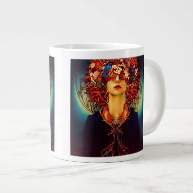 Caneca De Café Grande Art Nouveau Mulher Combo Mug, 15 oz Mug (Frente Esquerda)