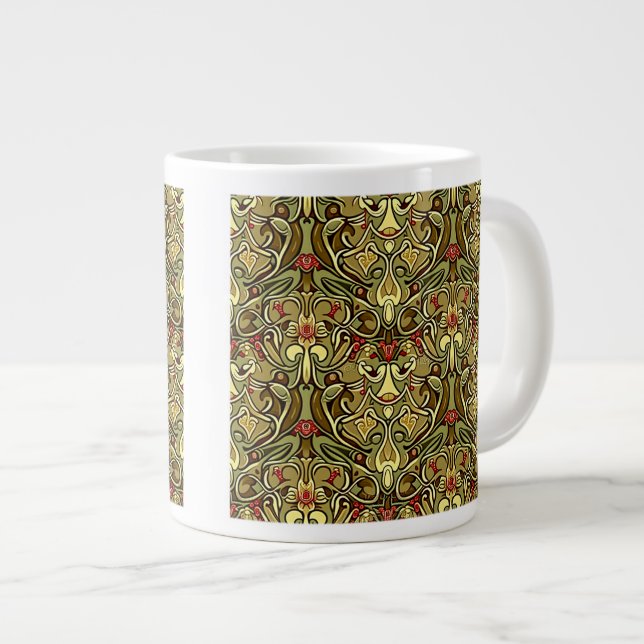 Caneca De Café Grande Art Nouveau Wallpaper Jumbo Mug (Frente Esquerda)
