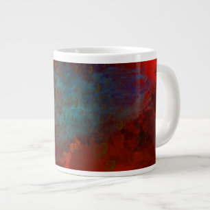 Caneca De Café Grande Arte abstrata digital Grunge Vermelho, Aqua & Dour