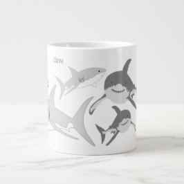 Caneca De Café Grande Arte Cheerful Ocean Sharks