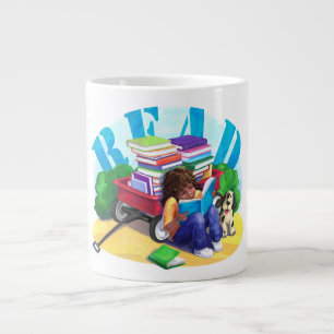 Caneca De Café Grande Arte da Carroça de Livros READ