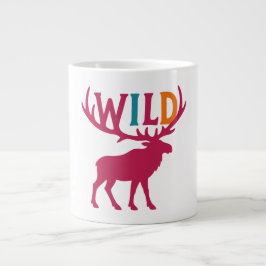 Caneca De Café Grande Arte da silhueta alce com tipografia de galhardete