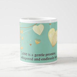 Caneca De Café Grande Arte de Amor Coração de Ouro Elegante