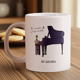 Caneca De Café Grande Arte de Burt Quackarach Pato Toca Piano Engraçado