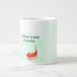 Caneca De Café Grande Arte de Citação de Sonho de Peixe Koi – "Siga Seus